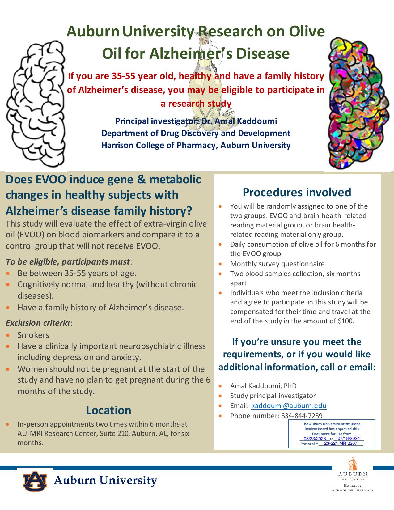 Auburn research study - Alzheimer's flyer.